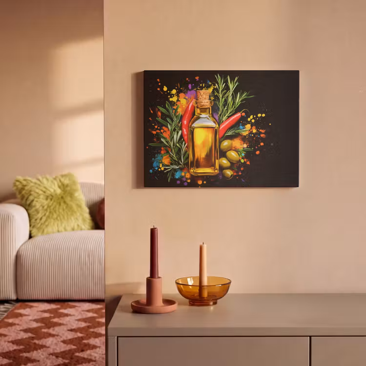Akoestisch schilderij - Olijfolie - Graffiti - Peper - Olijven - Modern — 2