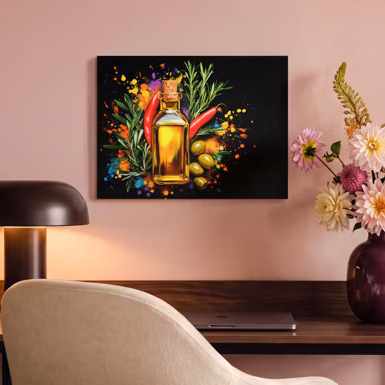 Akoestisch schilderij - Olijfolie - Graffiti - Peper - Olijven - Modern — 4