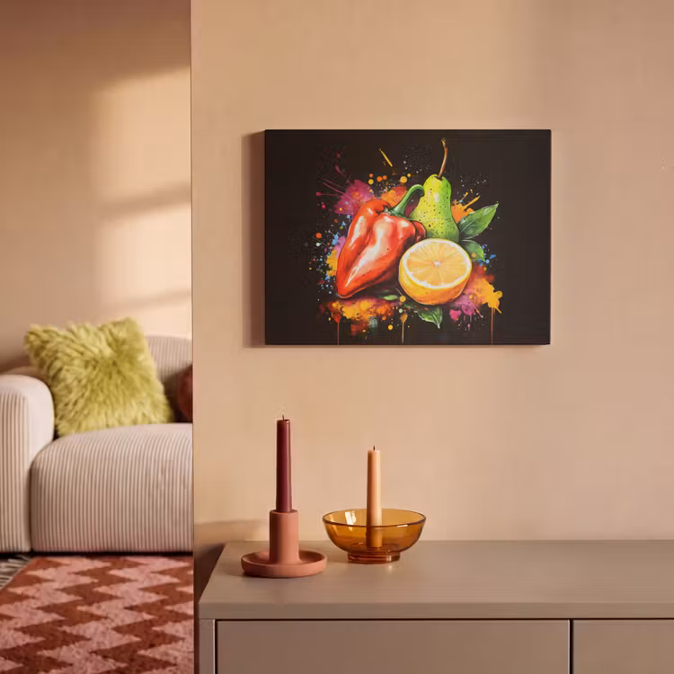 Akoestisch schilderij - Paprika - Peer - Citroen - Graffiti - Verf - Abstract — 2