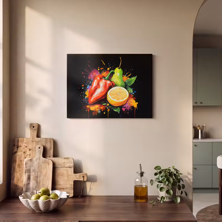 Akoestisch schilderij - Paprika - Peer - Citroen - Graffiti - Verf - Abstract — 3