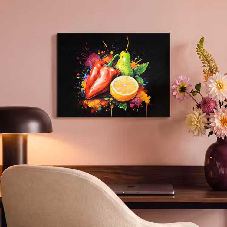 Akoestisch schilderij - Paprika - Peer - Citroen - Graffiti - Verf - Abstract — 4