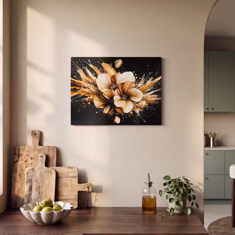 Akoestisch schilderij - Bloemen - Goud - Graffiti - Zwart - Abstract — 3