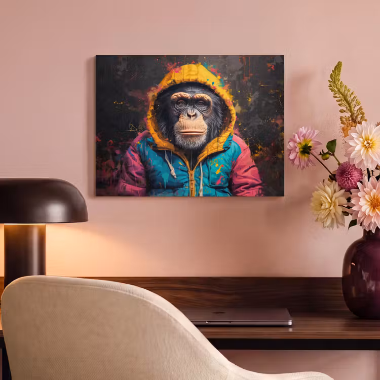 Akoestisch schilderij - Graffiti - Chimpansee - Jas - Aap - Verf — 4