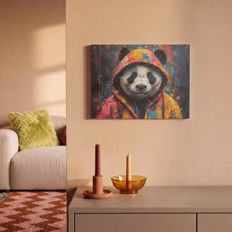 Akoestisch schilderij - Graffiti - Panda - Jas - Kleurrijk — 2