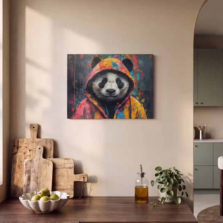 Akoestisch schilderij - Graffiti - Panda - Jas - Kleurrijk — 3