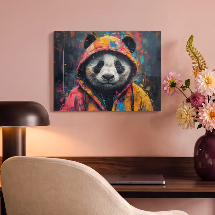 Akoestisch schilderij - Graffiti - Panda - Jas - Kleurrijk — 4