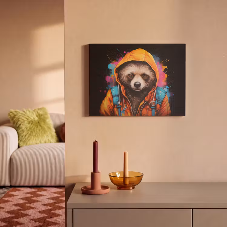 Akoestisch schilderij - Graffiti - Wasbeer - Jas - Zwart — 2