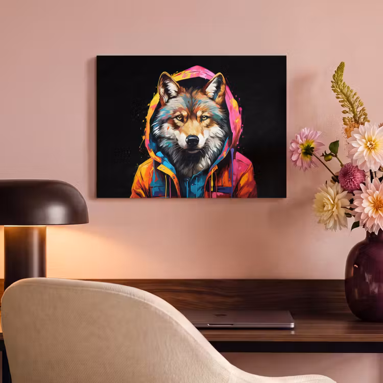 Akoestisch schilderij - Graffiti - Wolf - Jas - Zwart — 4