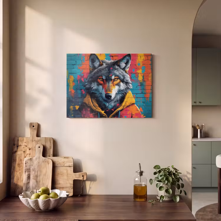Akoestisch schilderij - Graffiti - Wolf - Street art - Blauw — 3