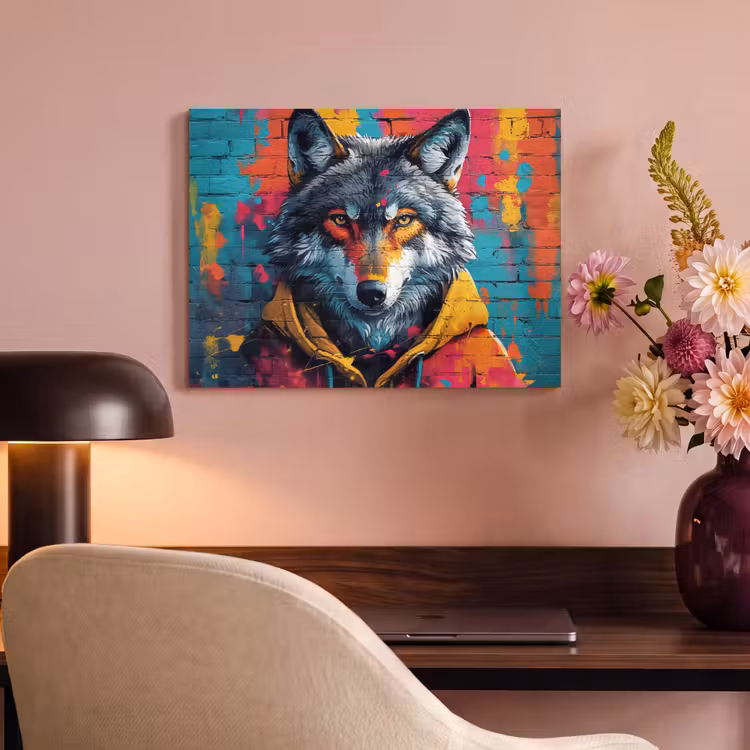 Akoestisch schilderij - Graffiti - Wolf - Street art - Blauw — 4