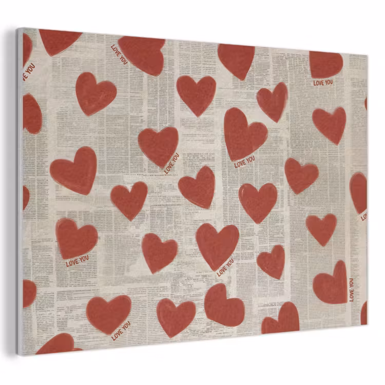 Akoestisch schilderij - Hartjes - Krant - Loveyou — 1