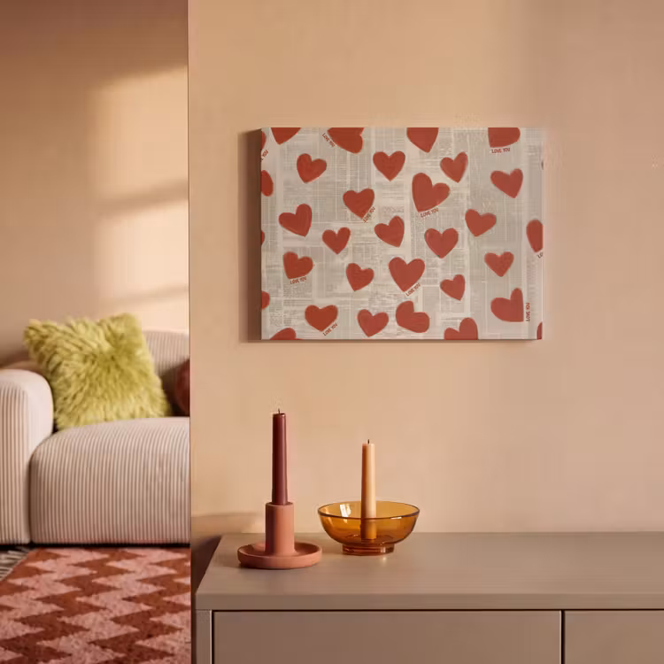Akoestisch schilderij - Hartjes - Krant - Loveyou — 2