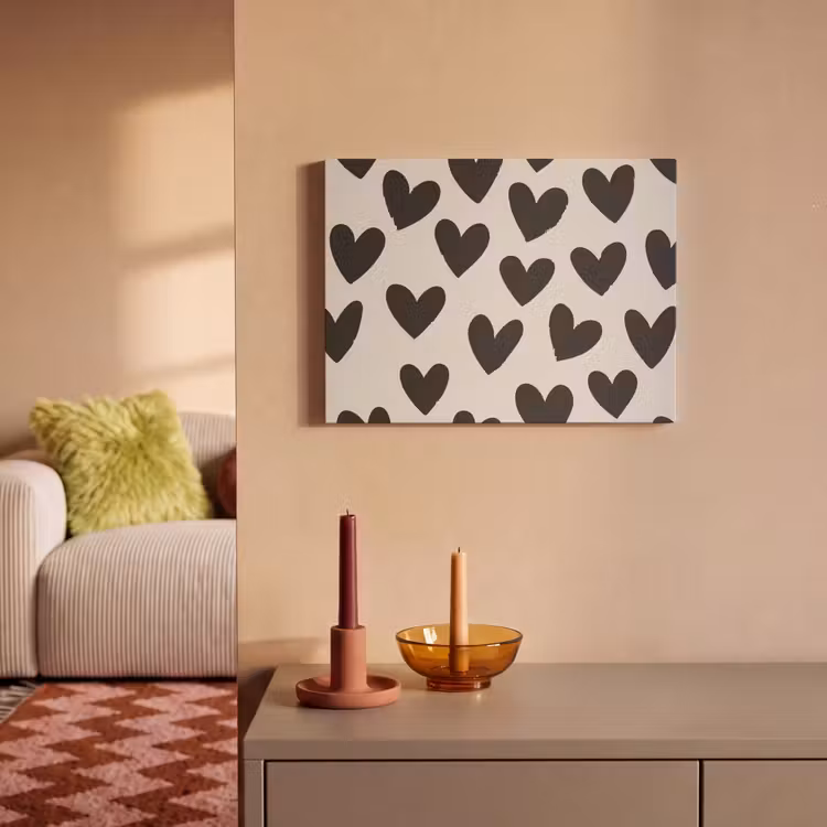 Akoestisch schilderij - Hartjes - Zwart - Beige — 2