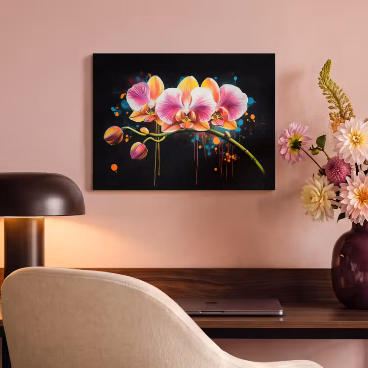 Akoestisch schilderij - Orchidee - Graffiti - Kleurrijk - Bloemen - Abstract — 4