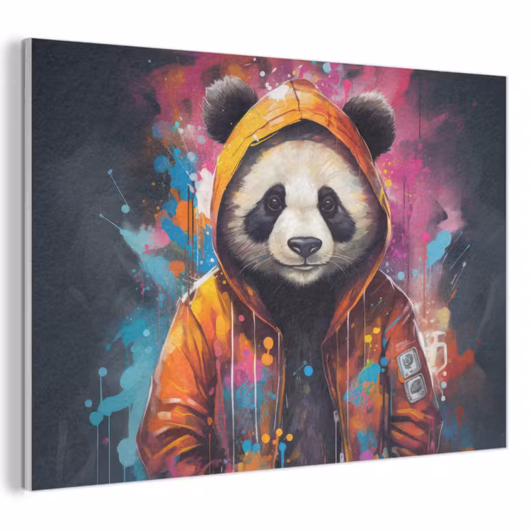 Akoestisch schilderij - Panda - Jas - Graffiti - Oranje — 1