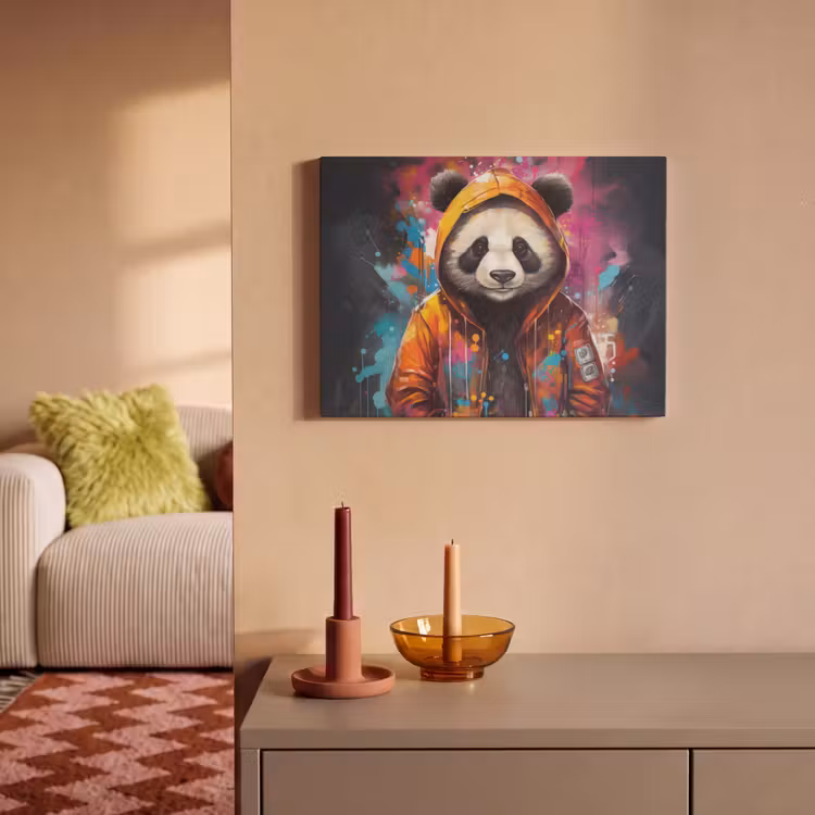 Akoestisch schilderij - Panda - Jas - Graffiti - Oranje — 2