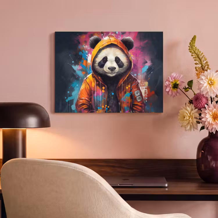 Akoestisch schilderij - Panda - Jas - Graffiti - Oranje — 4