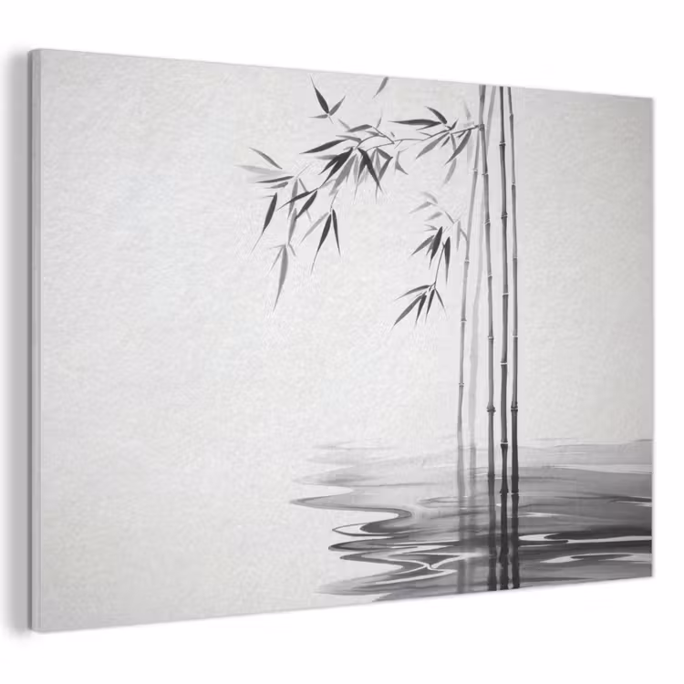 Akoestisch schilderij - Bamboestammen - Water - Minimalistisch - Wit — 1