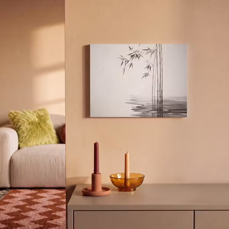 Akoestisch schilderij - Bamboestammen - Water - Minimalistisch - Wit — 2