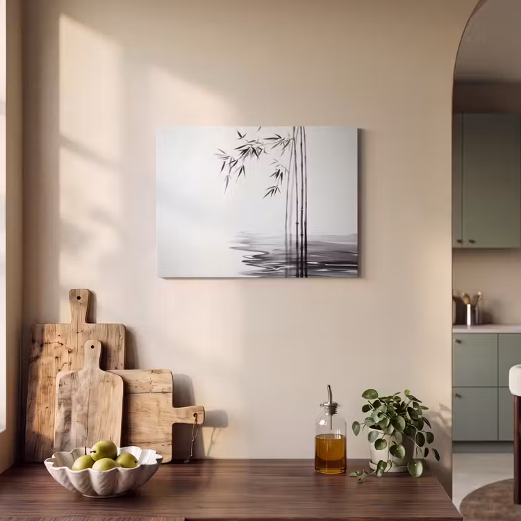 Akoestisch schilderij - Bamboestammen - Water - Minimalistisch - Wit — 3