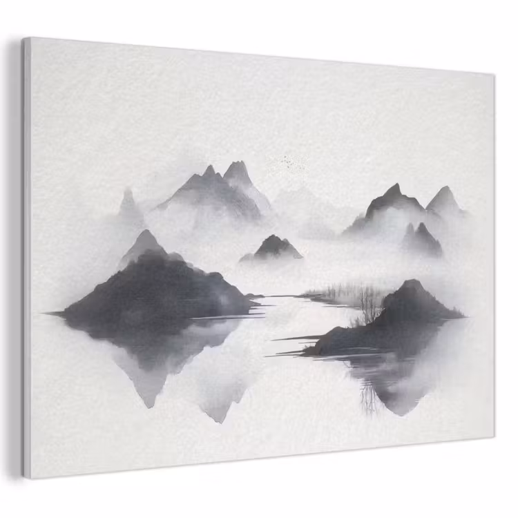 Akoestisch schilderij - Bergen - Mistig - Water - Wit — 1