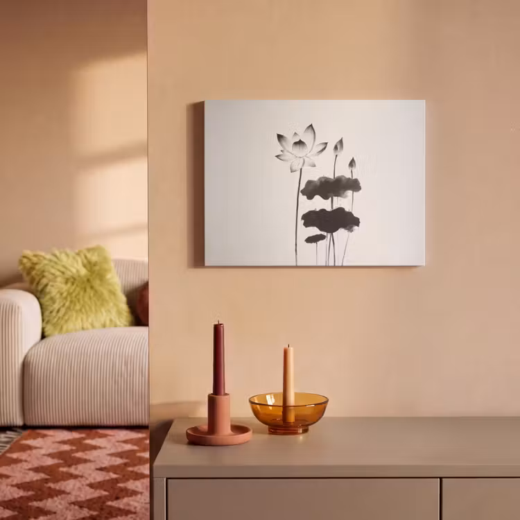 Akoestisch schilderij - Bladeren - Zwart - Lotusbloem - Minimalitisch — 2