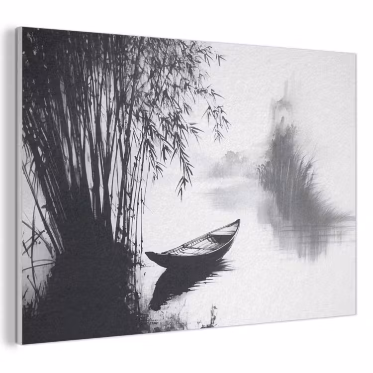Akoestisch schilderij - Boot - Rivier - Bamboe - Wit — 1