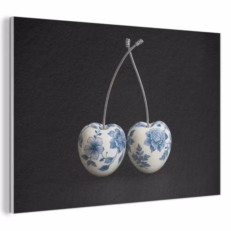 Akoestisch schilderij - Kersen - Delfts blauw - Fruit — 1