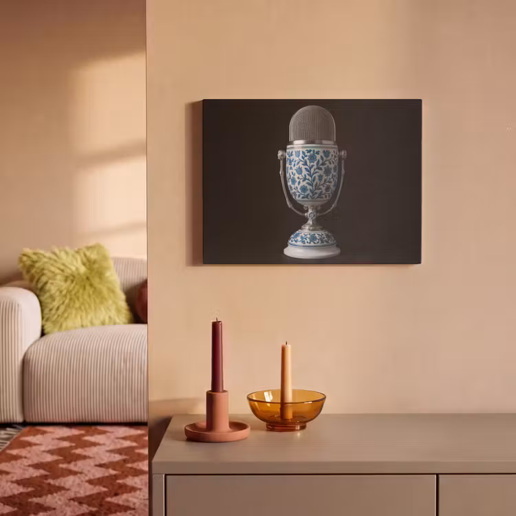 Akoestisch schilderij - Microfoon - Delfts blauw - Muziek — 2