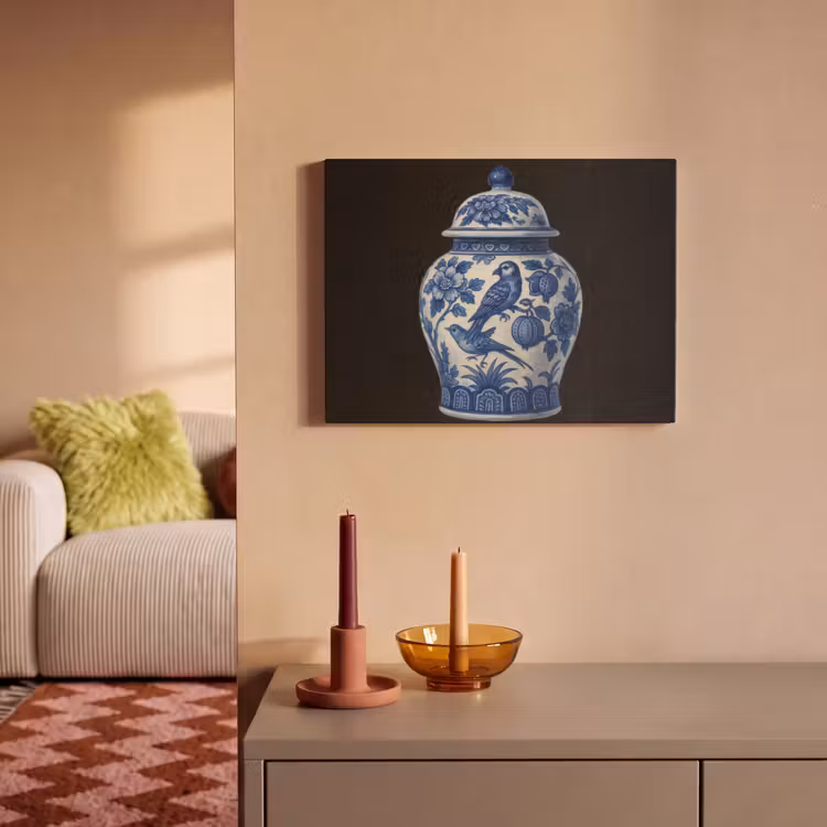 Akoestisch schilderij - Pot - Delfts Blauw - Bloemen — 2