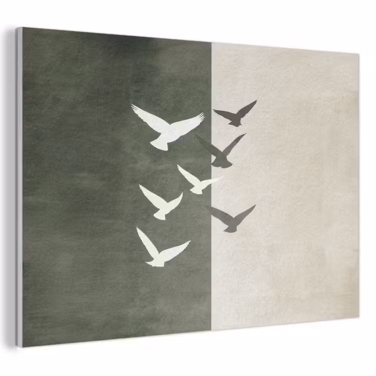 Akoestisch schilderij - Japandi - Vogel - Groen — 1