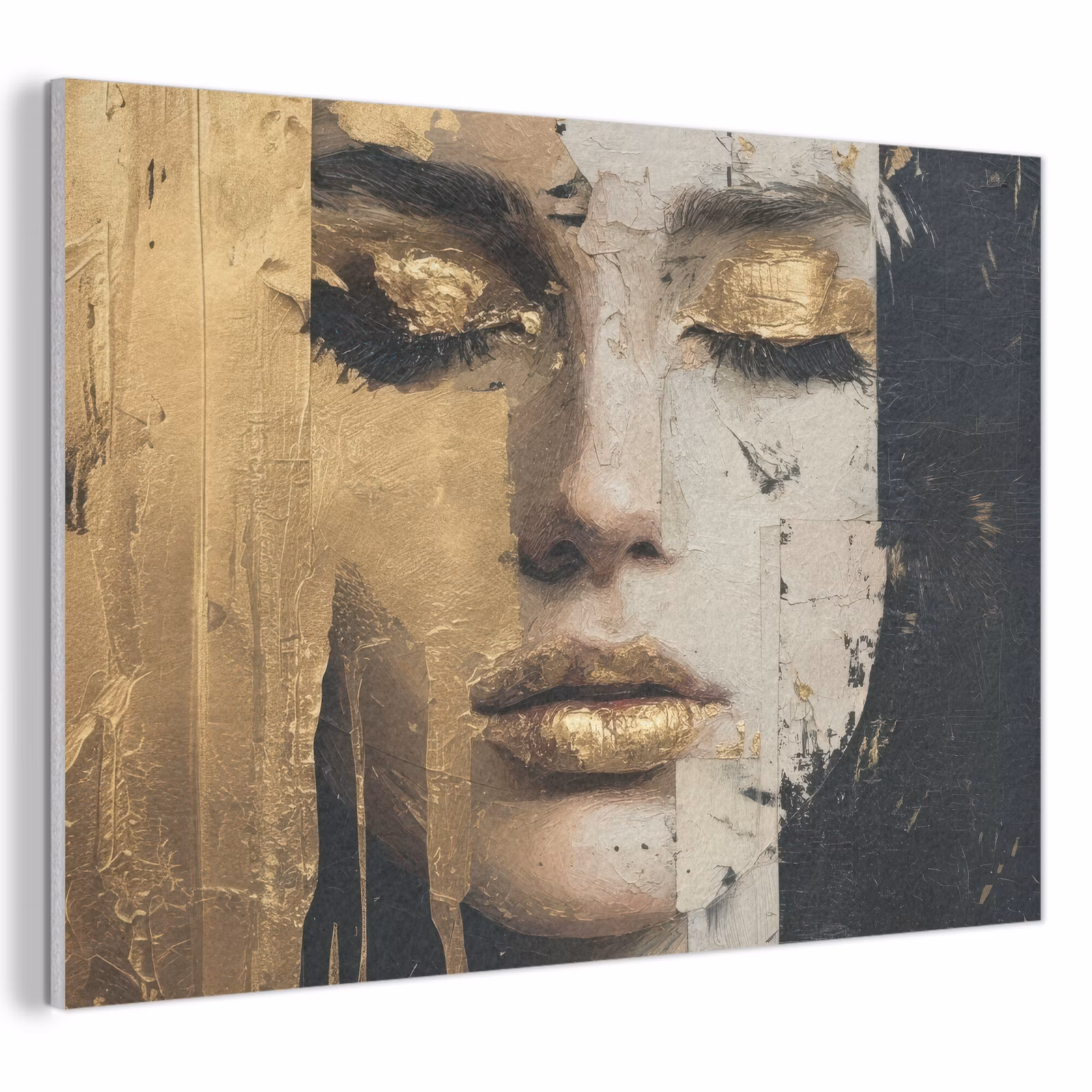 Akoestisch schilderij - Abstract - Goud - Gezicht - Lippen — 1