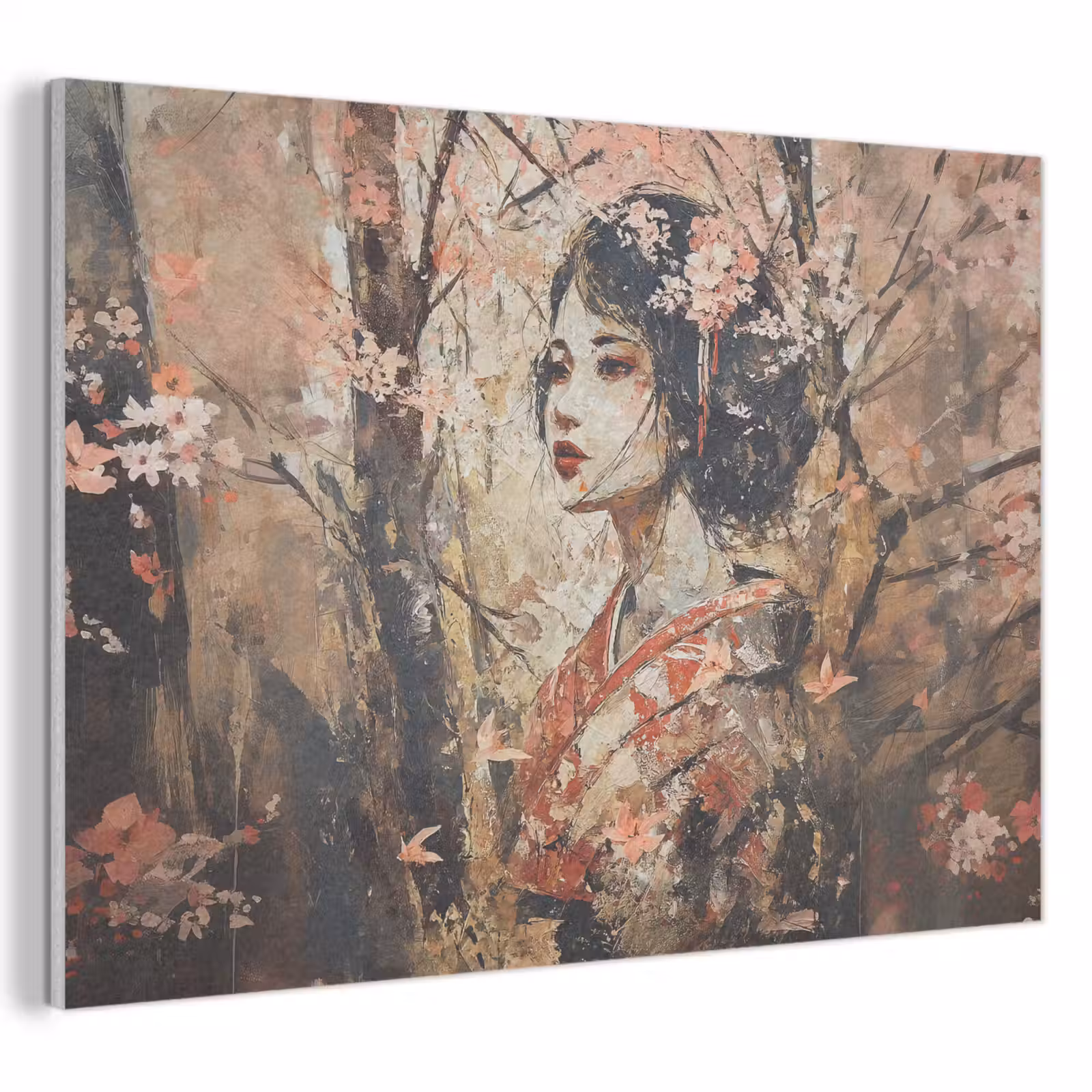 Akoestisch schilderij - Kimono - Vrouw - kersenbomen — 1