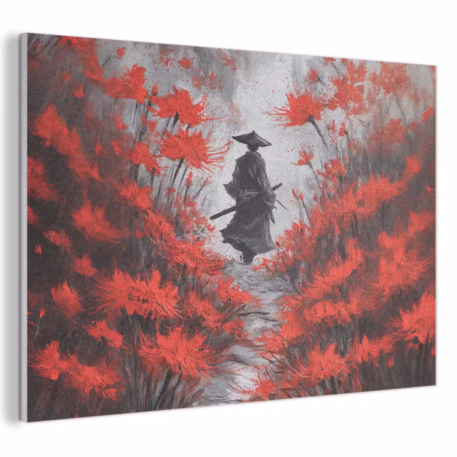 Akoestisch schilderij - Rode bloemen - mistig - Man — 1