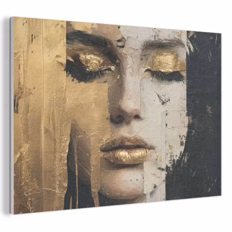 Akoestisch schilderij - Abstract - Goud - Gezicht - Lippen — 1