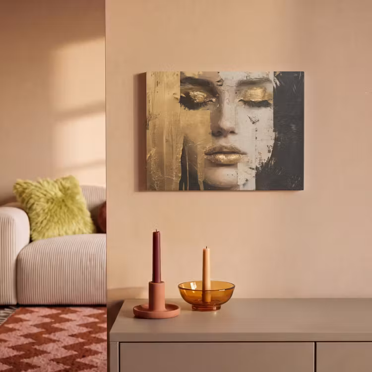 Akoestisch schilderij - Abstract - Goud - Gezicht - Lippen — 2