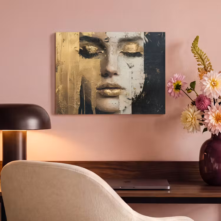 Akoestisch schilderij - Abstract - Goud - Gezicht - Lippen — 4