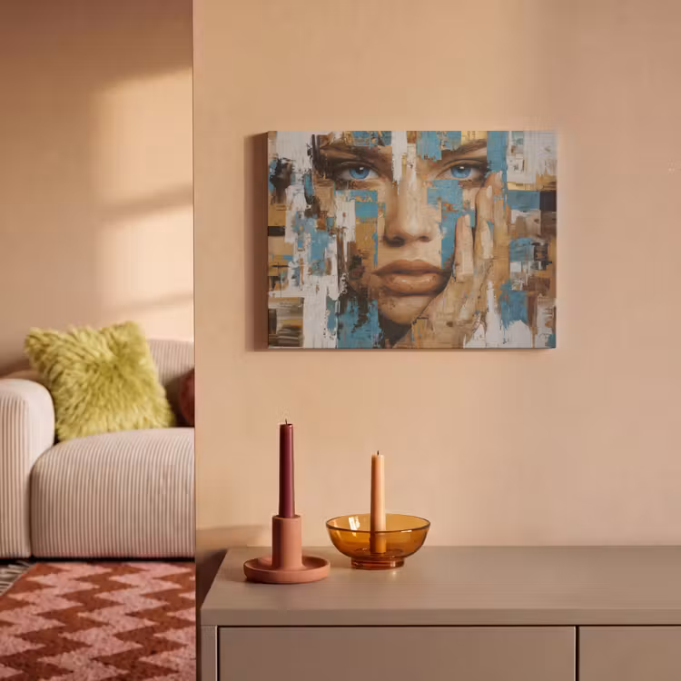Akoestisch schilderij - Abstract - Penseelstreken - Blauw - Gezicht — 2