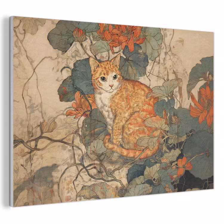 Akoestisch schilderij - Kat - Sierlijk - Bloemen — 1