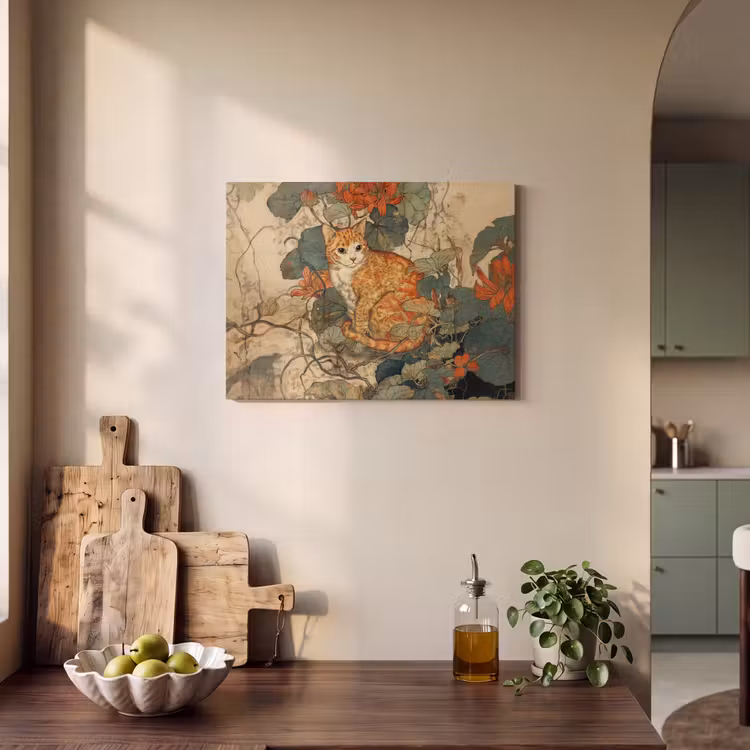 Akoestisch schilderij - Kat - Sierlijk - Bloemen — 3