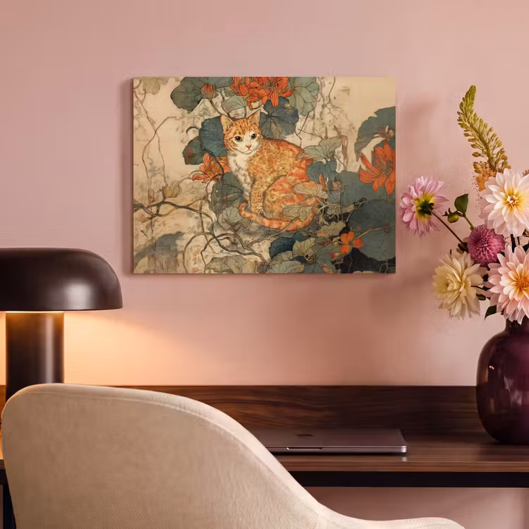 Akoestisch schilderij - Kat - Sierlijk - Bloemen — 4