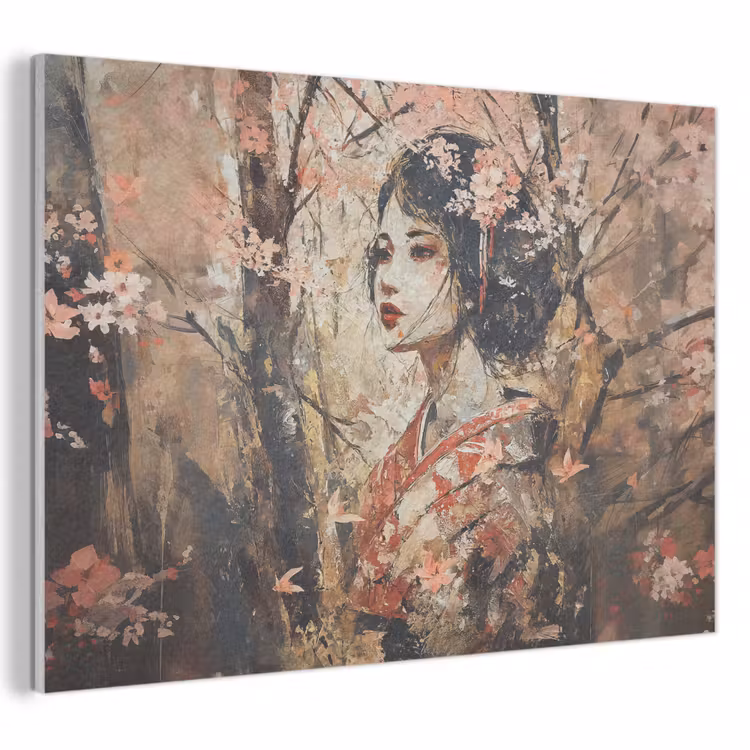 Akoestisch schilderij - Kimono - Vrouw - kersenbomen — 1