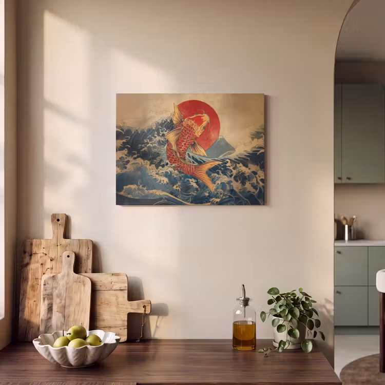 Akoestisch schilderij - Koi - Zee - Golven - Zon — 3