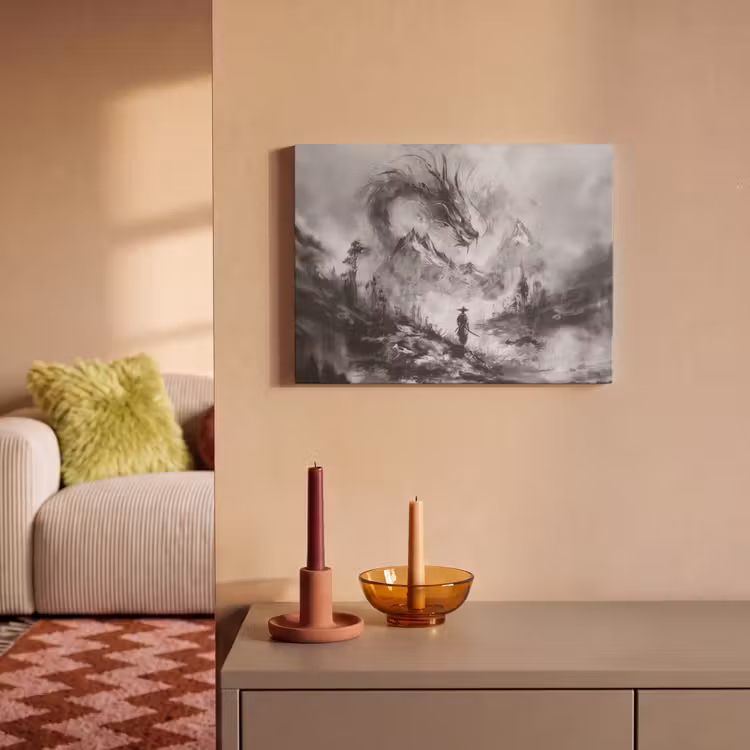 Akoestisch schilderij - Krijger - Draak - Grijs — 2