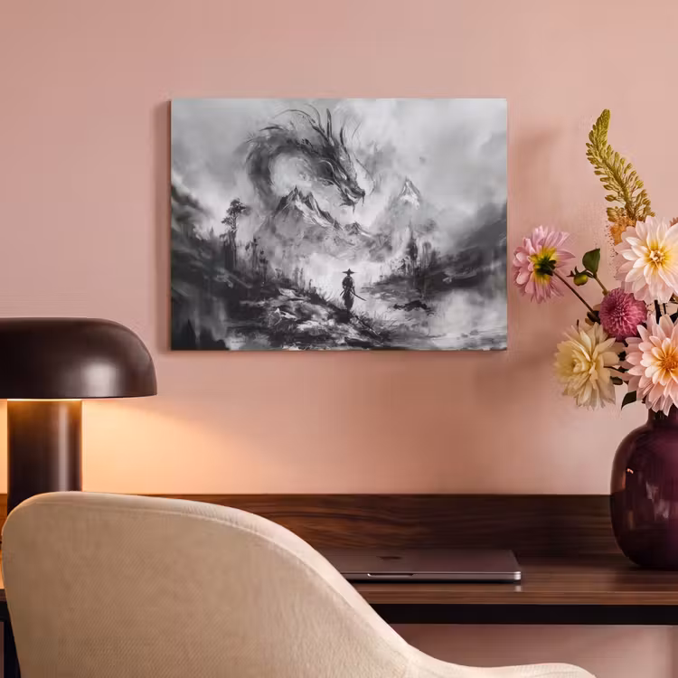 Akoestisch schilderij - Krijger - Draak - Grijs — 4