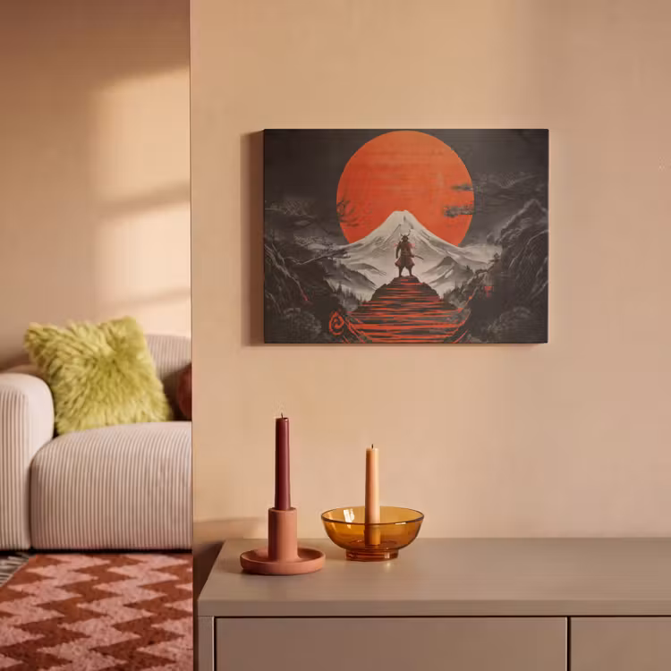 Akoestisch schilderij - Krijger - Rode trappen - Zon - Berg — 2