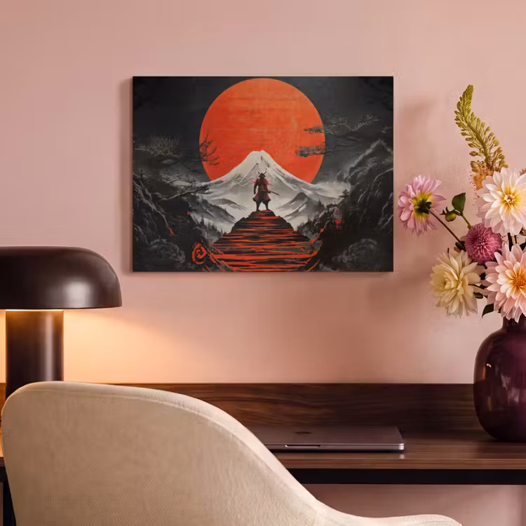 Akoestisch schilderij - Krijger - Rode trappen - Zon - Berg — 4