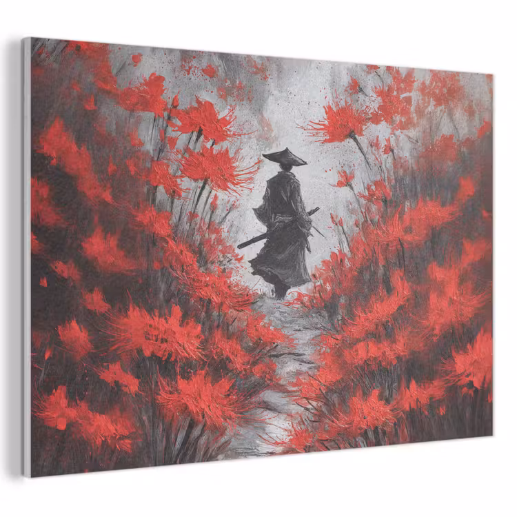 Akoestisch schilderij - Rode bloemen - mistig - Man — 1