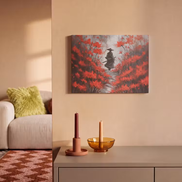 Akoestisch schilderij - Rode bloemen - mistig - Man — 2