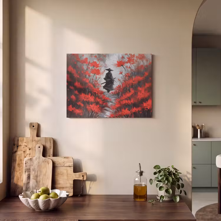 Akoestisch schilderij - Rode bloemen - mistig - Man — 3